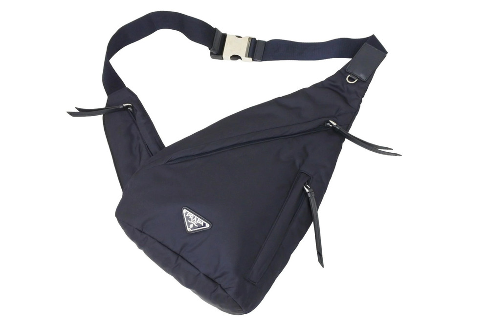 Prada waist bag body Navy Blue Re leather V OOO